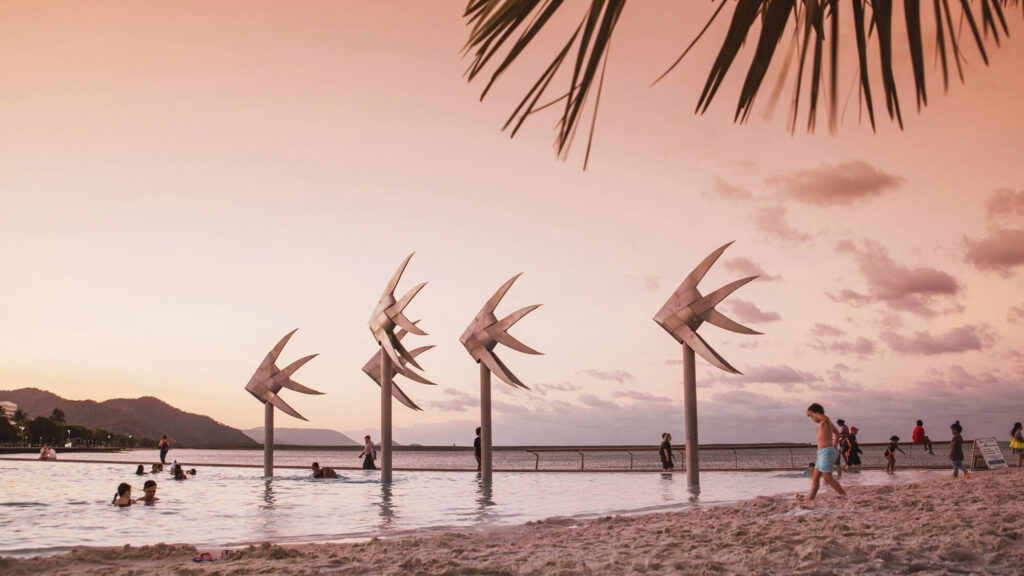 Wind sculptures on the Cairns Esplanade at sunset